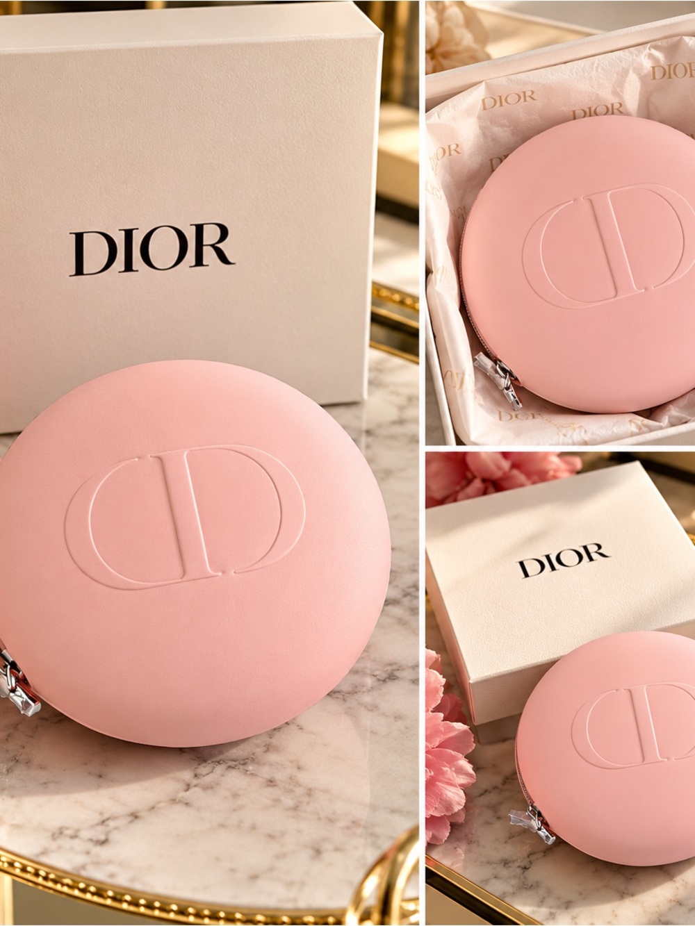 Dior Round Pink CD Embossed Cosmetic Pouch